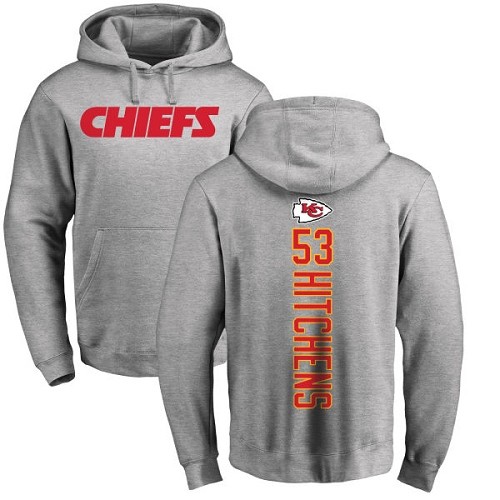 Men Kansas City Chiefs 53 Hitchens Anthony Ash Backer Pullover NFL Hoodie Sweatshirts